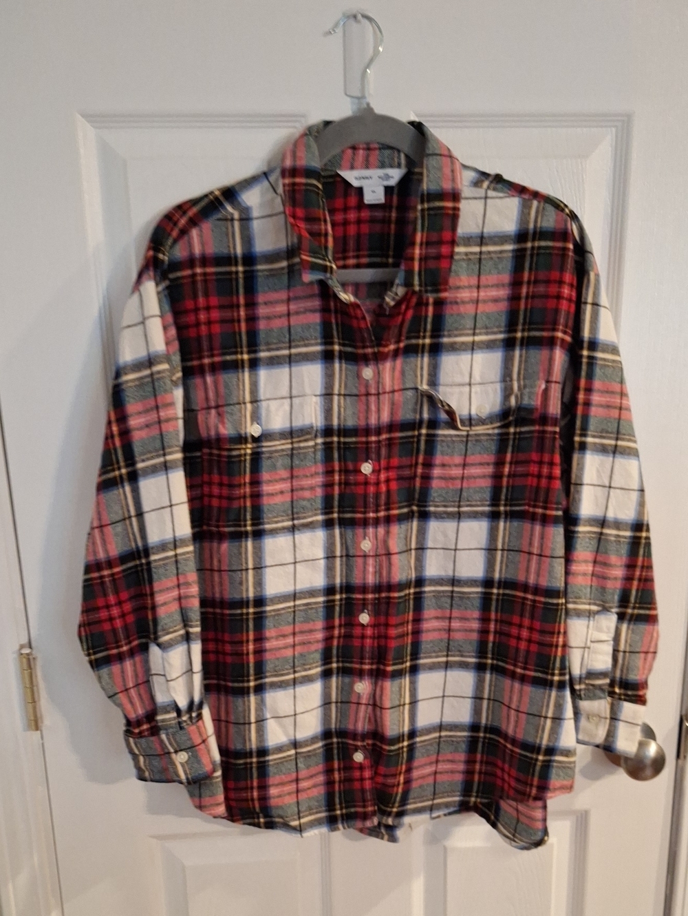 Old Navy Red, White & Green Plaid Flannel Shirt